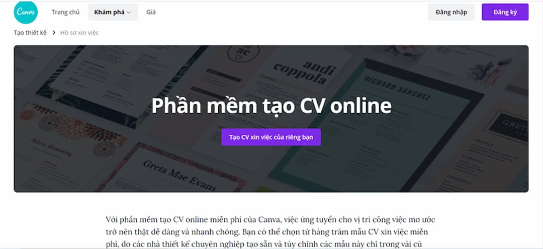 Trang web, phần mềm tạo CV online miễn phí